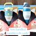 A 40 ounce Owala FreeSip & 30 ounce Stanley IceFlow Tumbler are shown inside water bottle bags that have an orange and white circle print.
